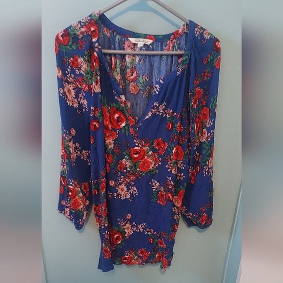 The Pioneer Woman Tops - ! Pioneer Woman Floral 3/4 SLV Peasant Blouse XL Blue Tunic